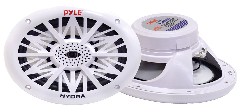 Pyle Dual 6'' x 9'' Water Resistant Marine Speakers, 2-Way Full Range Stereo Sound, 260 Watt, White (Pair)