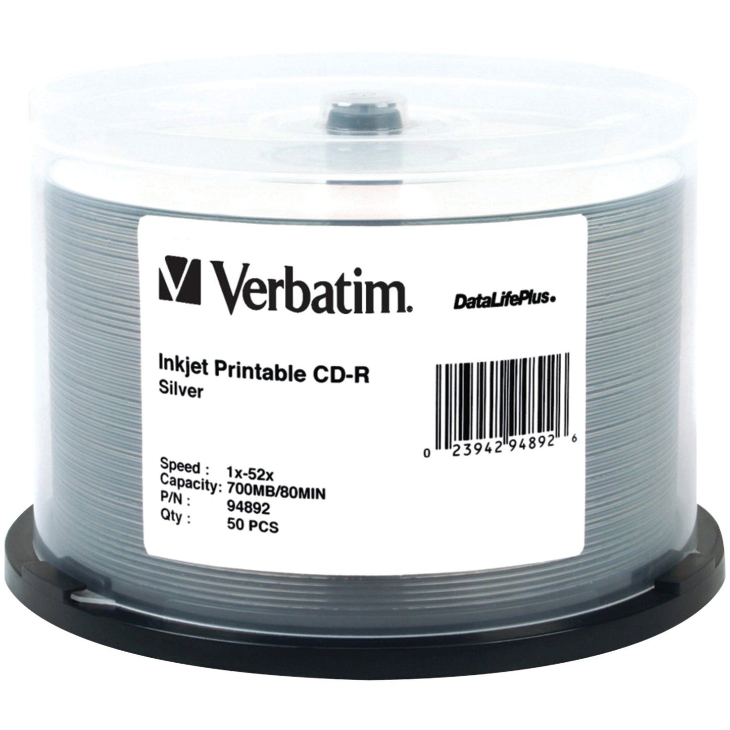 Verbatim 94892 80-Minute/700MB 52x Silver Inkjet Printable CD-Rs, 50ct