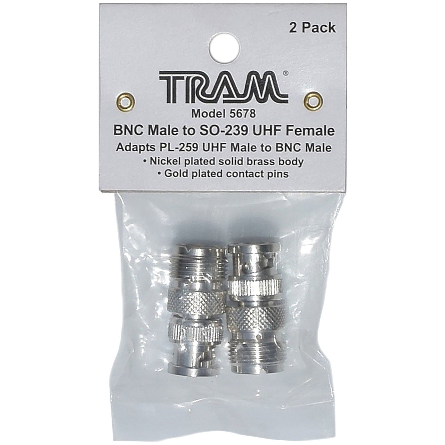 Tram 5678 BNC Male to SO-239 UHF Female Adapter, 2-Pack