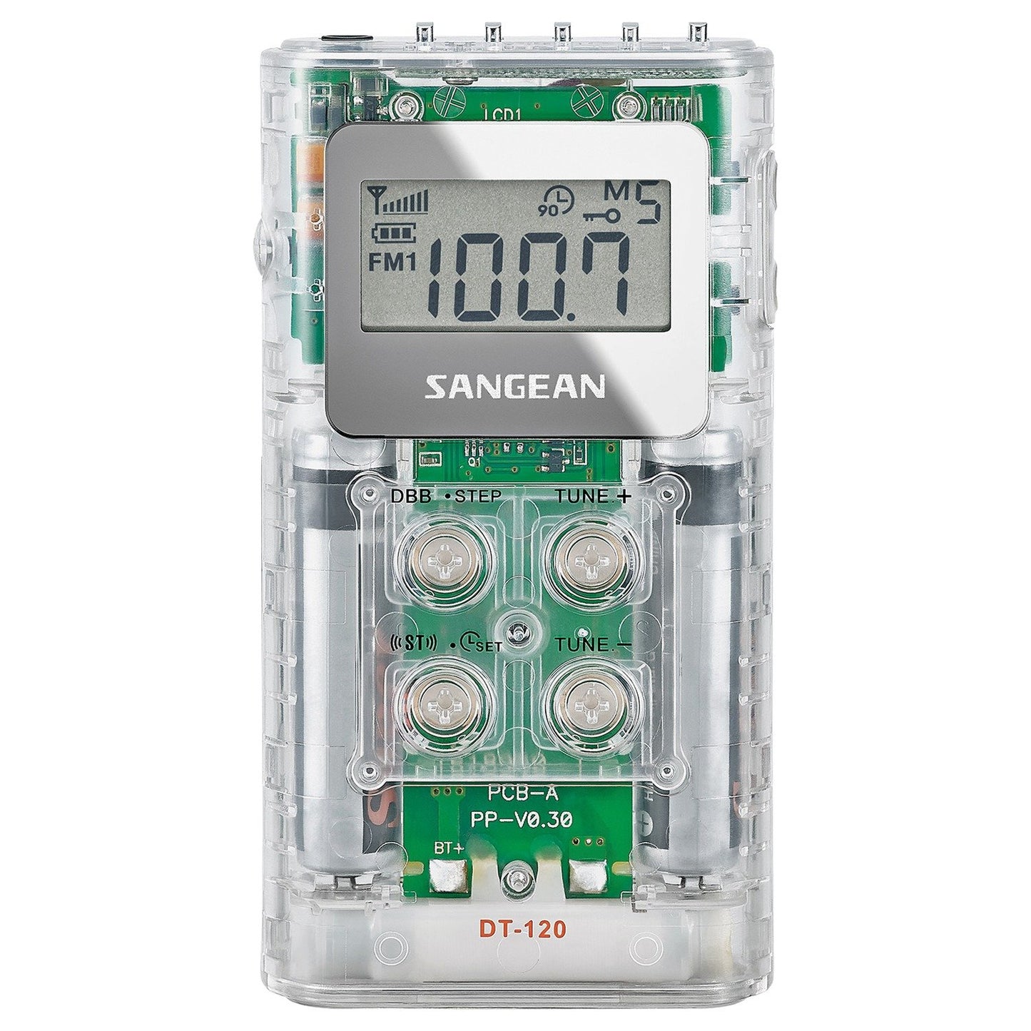 SANGEAN SNGDT120C Portable Pocket AM/FM Digital Clock Radio (Clear)