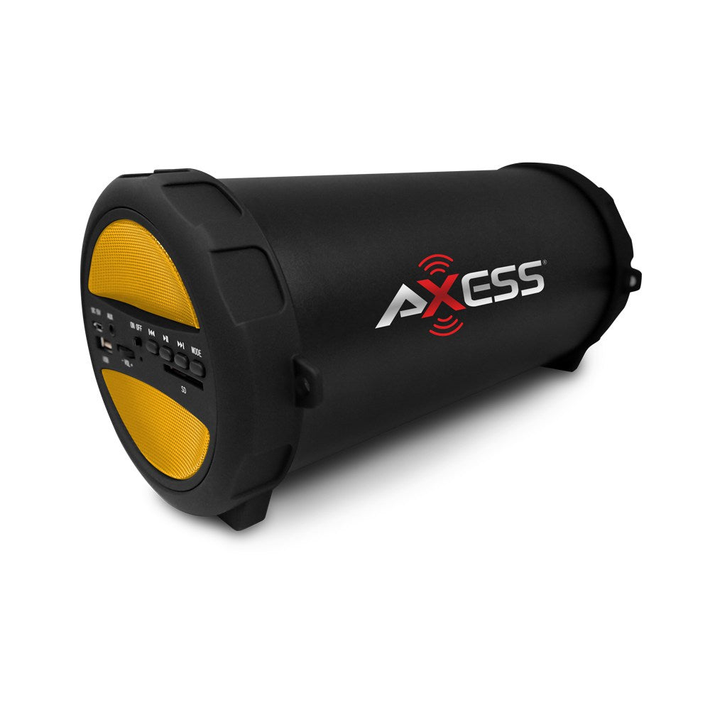 Axess SPBT1041YL Thunder Sonic Bluetooth Cylinder Loud Speaker SD Card USB Aux Inputs Yellow