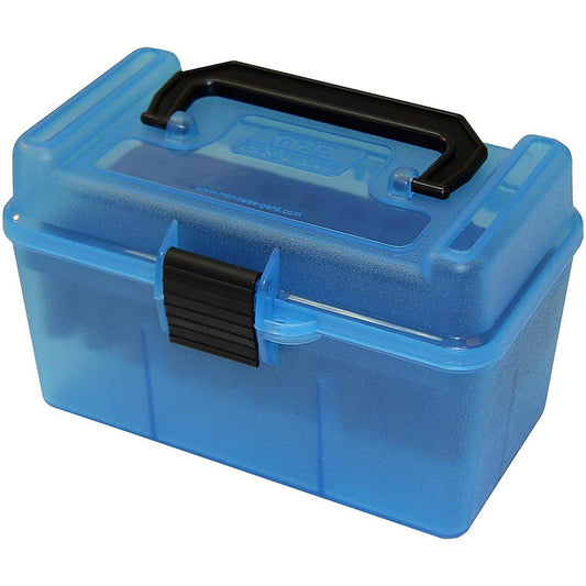 MTM H50RM24 Deluxe Ammo Box 50 Rounds 22-250/243/308 (Clear Blue)