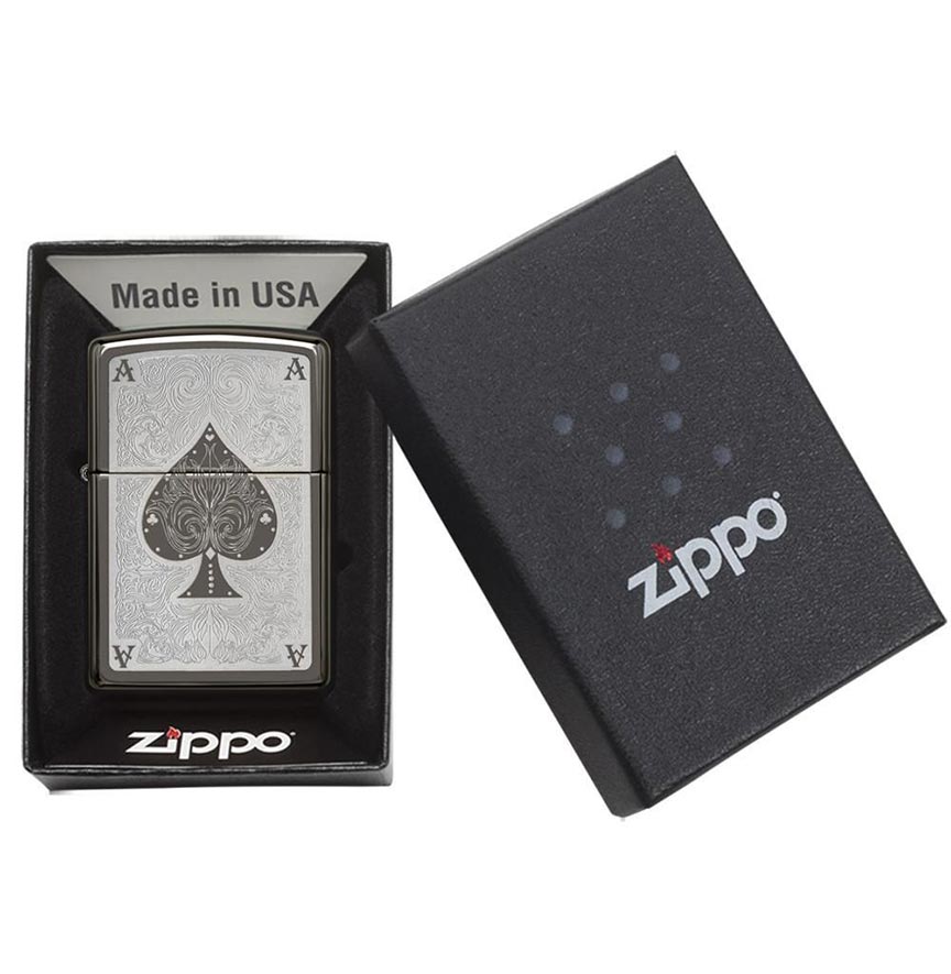 Zippo 28323 Windproof Lighter Ace Filagree, Black Ice Finish