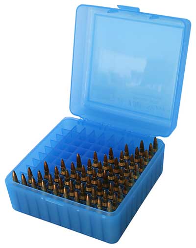 MTM RS10024 Ammo Box 100 Rounds  223/6x47mm (Clear Blue)