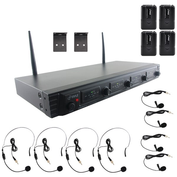 Pyle PDWM4560 UHF Quad Channel Fixed Frequency Wireless 8 Microphone System