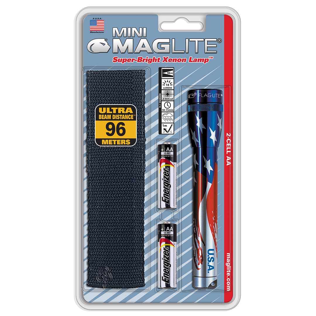 MAGLITE M2AAEH Xenon 2-Cell AA Flashlight with Holster, Patriotic USA Flag