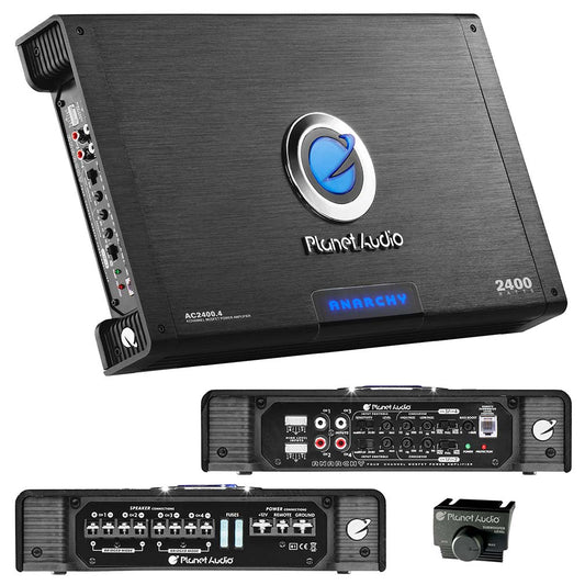 Planet Audio AC2400.4 ANARCHY 2400-Watt Full Range Class A/B 2 to 8 Ohm Stable 4 Channel Amplifier with Remote Subwoofer Level Control