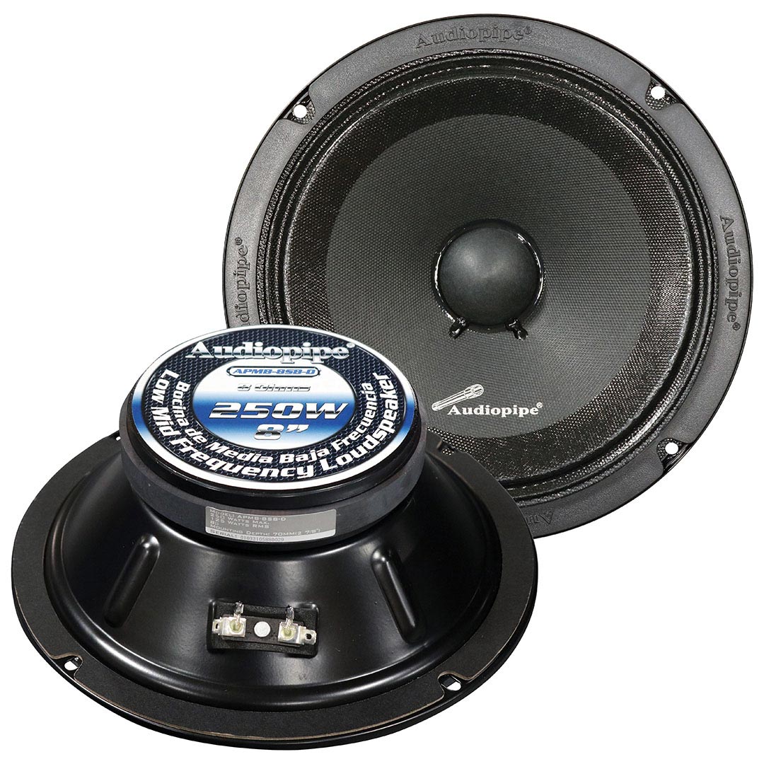 Audiopipe APMB8SBD 8" Low Mid Frequency Speaker, 125W RMS/250W Max, 8 Ohm