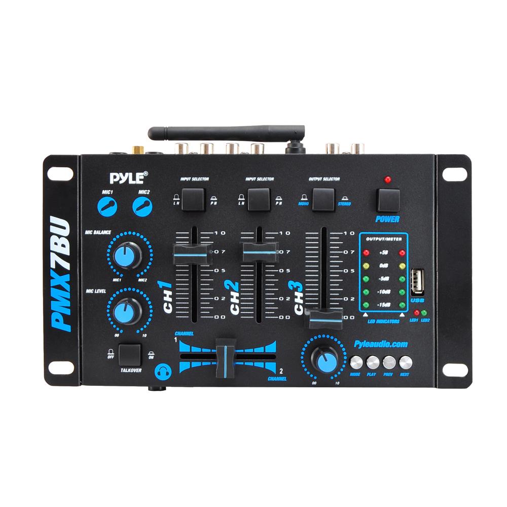 Pyle PMX7BU 3-CH B.T.DJ MP3 Mixer W/USB Flash Reader
