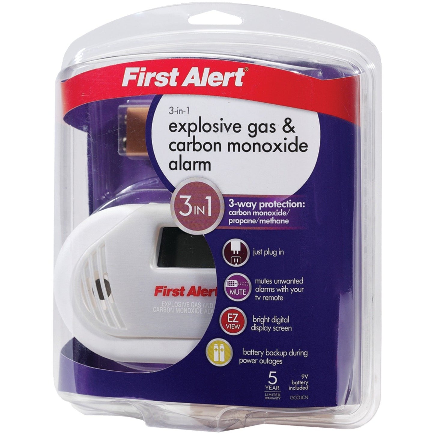 First Alert 1039760 GC01CN 3-in-1 Explosive Gas & Carbon Monoxide Alarm