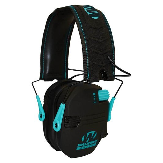 Walker's GWPRSEMTL Razor Slim Electronic Muff - Black W/ Teal Accent