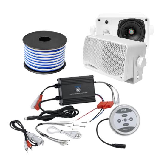 Pyle KTHSP410W 600 Watt Marine System w/ Bluetooth 3.5" Mini Box Speaker White