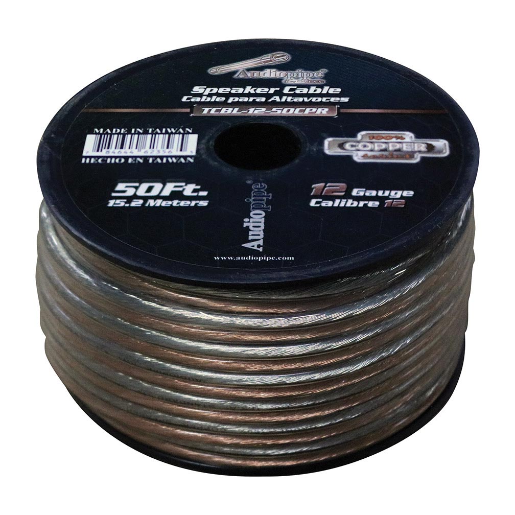 Audiopipe 12 Gauge 100% Copper Series Speaker Wire - 50 Foot Roll - Clear PVC Jacket