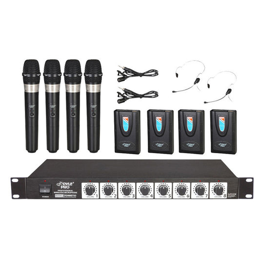 Pyle Pro PDWM8700 8 Mic Handheld VHF Wireless Mic System