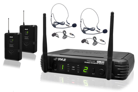 Pyle PDWM3400 UHF mic system 2 body packs 2 head sets