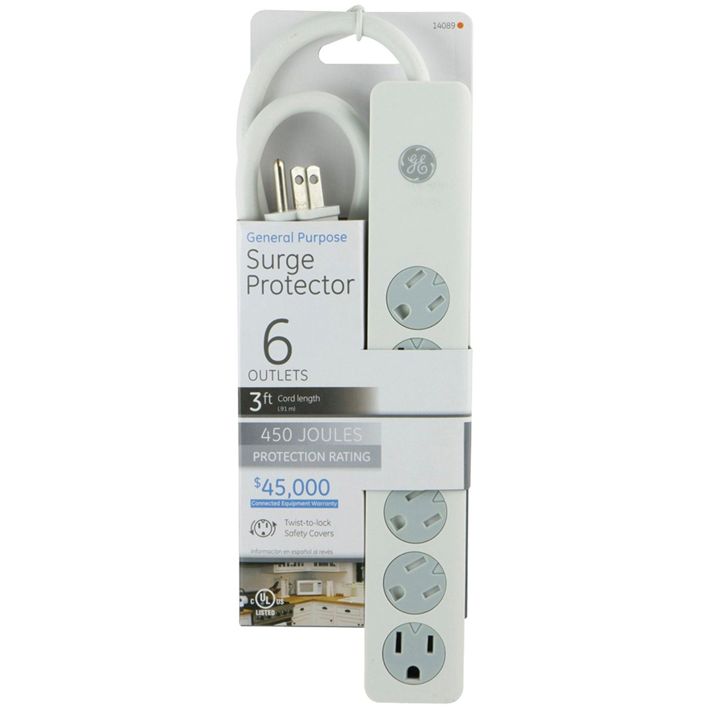 GE 14089 6-Outlet Surge Protector (3ft; White)