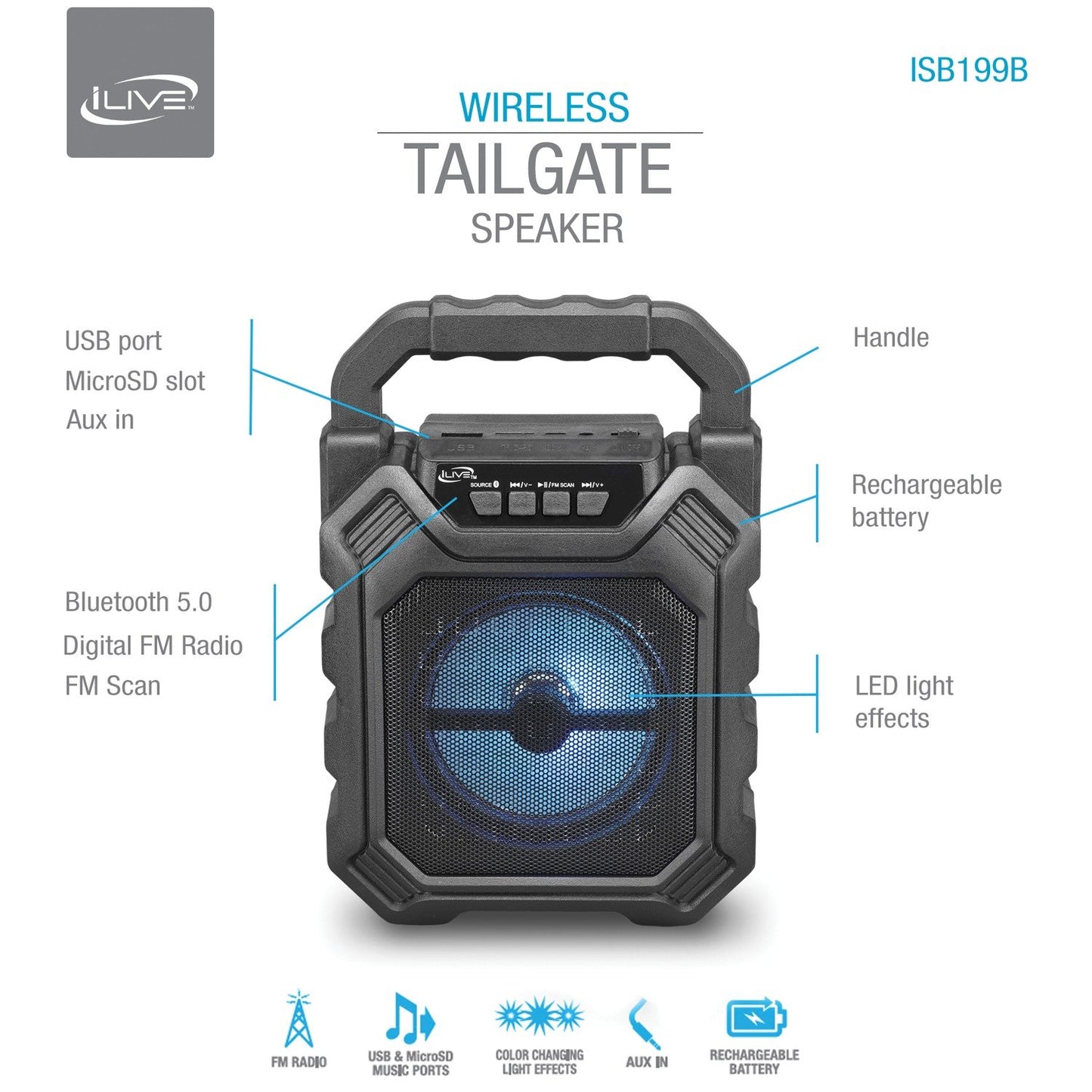 ILIVE ISB199B Miniature Bluetooth Tailgate Portable Party System