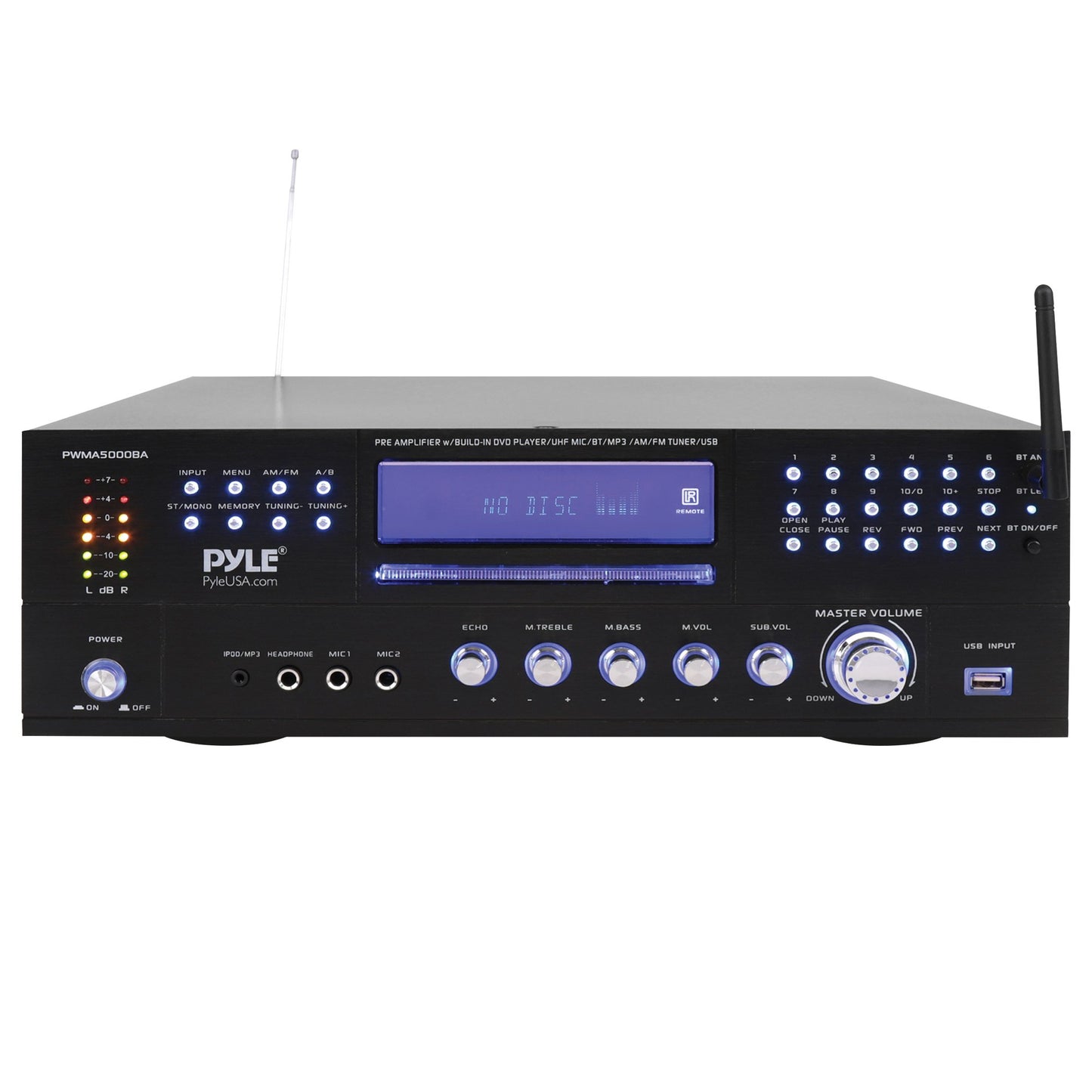 PYLE PWMA5000BA 4Ch 3000W Rack Home Theater Preamp Receiver w/BT & 2 UHF Mics