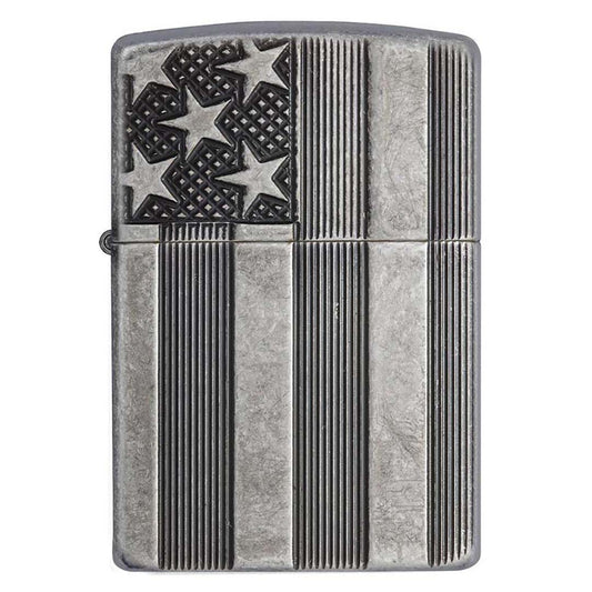 Zippo 28974 Windproof Lighter U.S. Flag, Armor Case,  Slilver Plate Finish