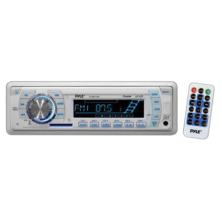Pyle PLMR19W White MP3 USB Weatherband Marine Stereo w/ Front Aux Input