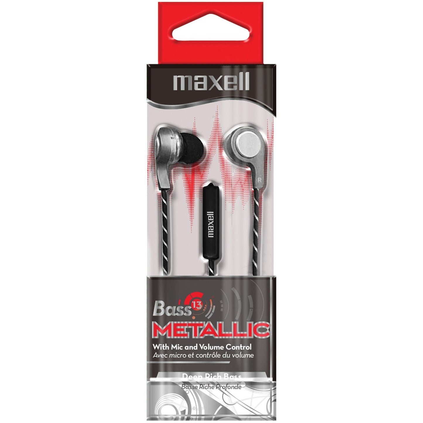 Maxell 199600 Bass 13 Metallic In-Ear Earbuds w/Microphone (Silver)