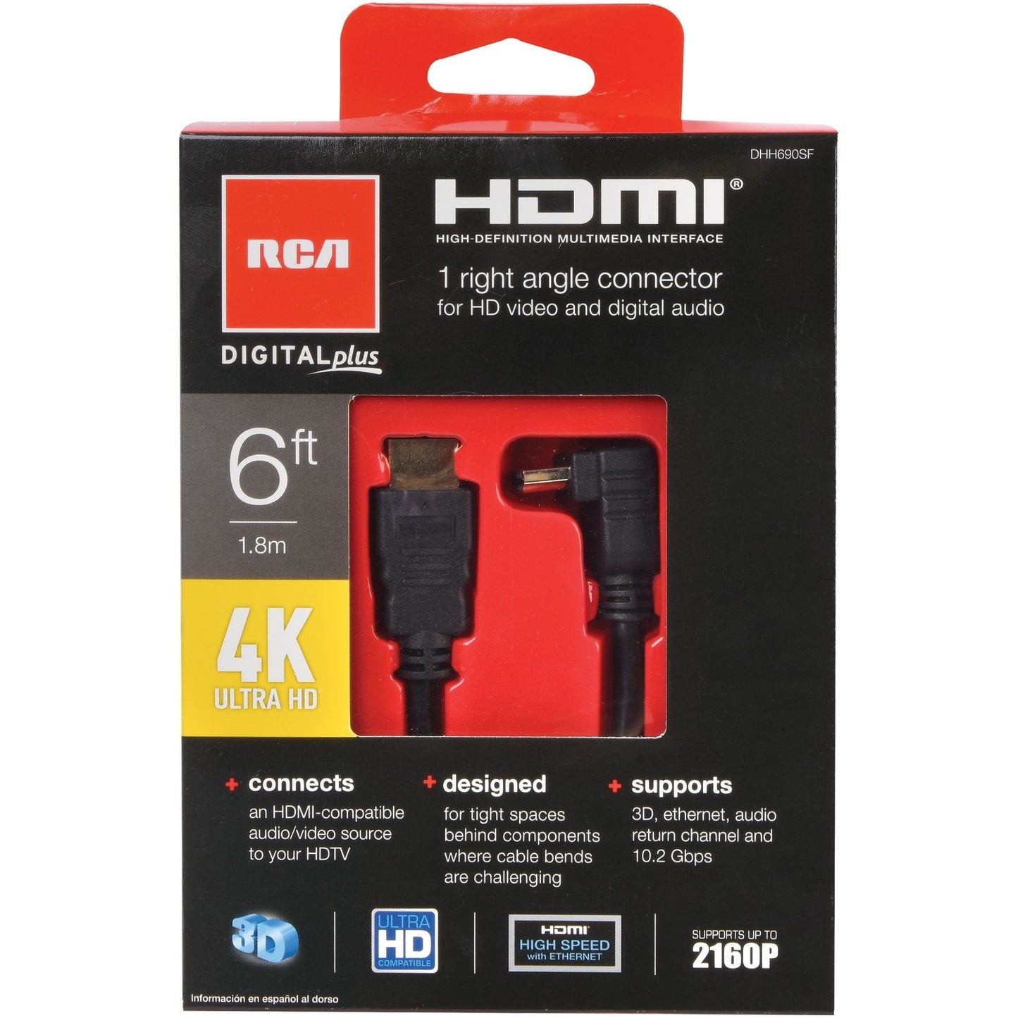 RCA DHH690SE HDMI Cable w/1 Right Angle Connector, 6ft