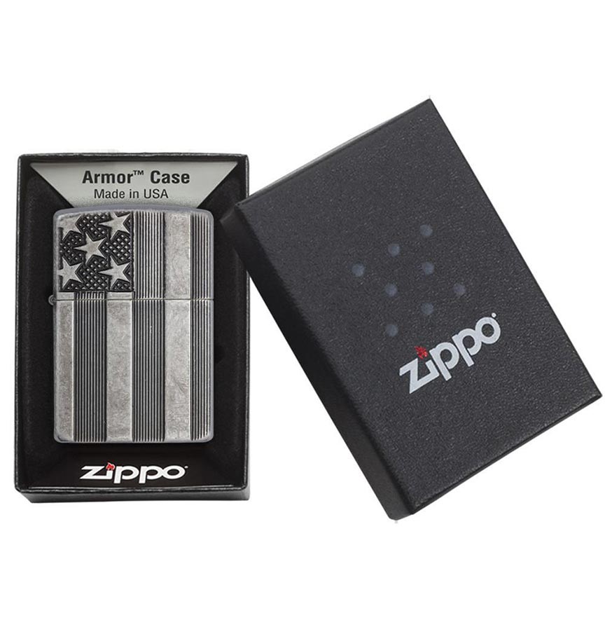 Zippo 28974 Windproof Lighter U.S. Flag, Armor Case,  Slilver Plate Finish