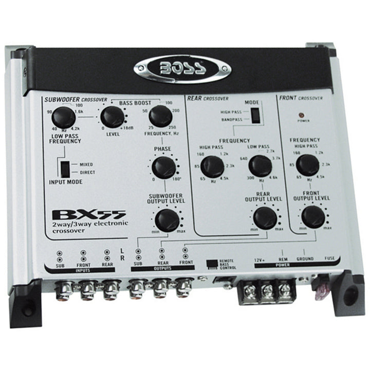 BOSS AUDIO BX55 2/3-way Pre-Amp Electronic Crossover with Remote Subwoofer Level Control