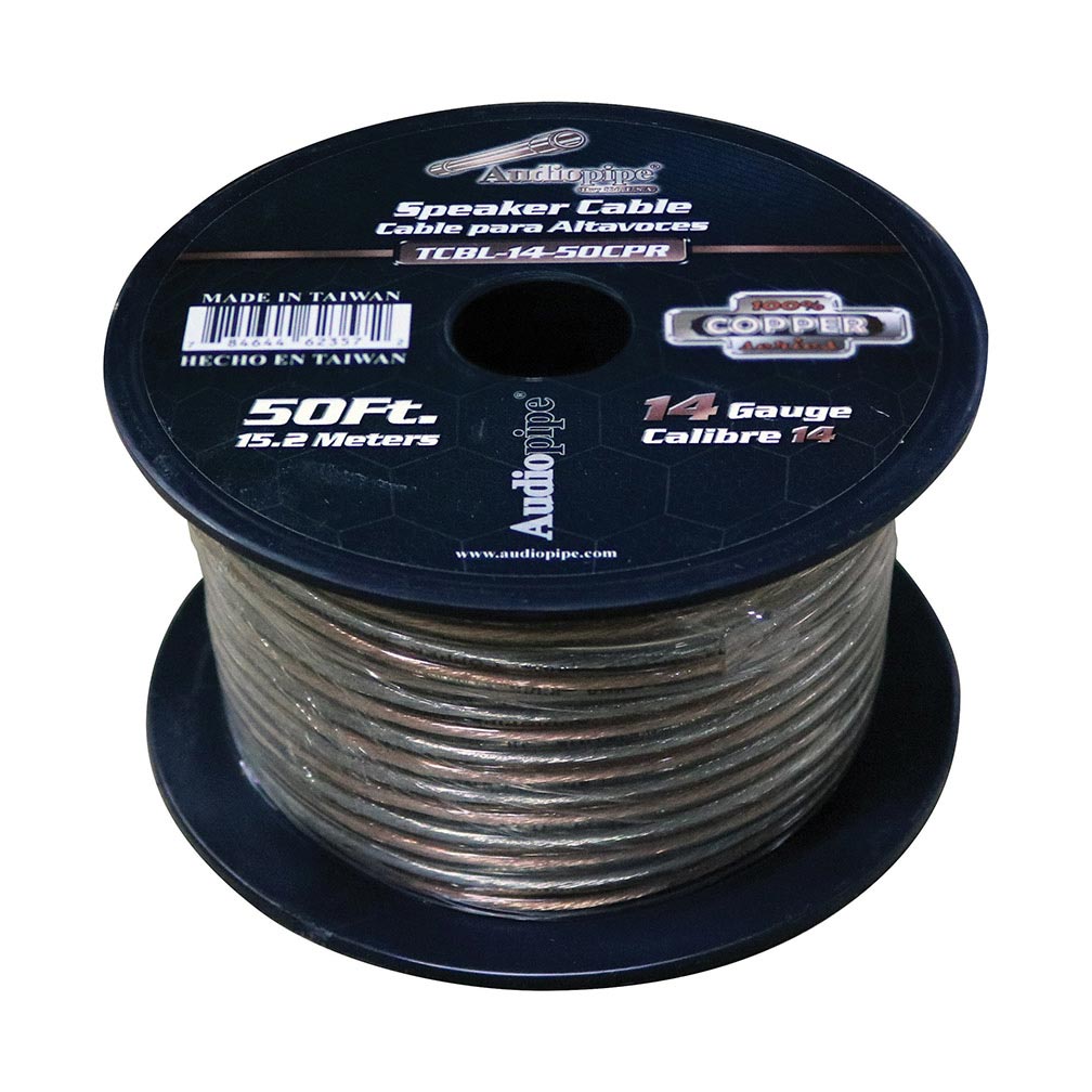 Audiopipe 14 Gauge 100% Copper Series Speaker Wire - 50 Foot Roll - Clear PVC Jacket