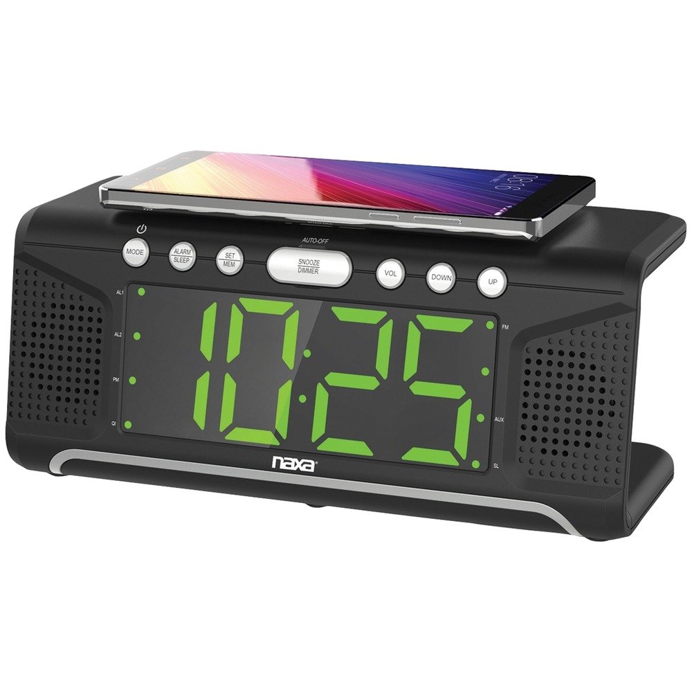 NAXA NRC-190 Dual Alarm Clock with Qi® Wireless Charging (1.8" Jumbo Display)