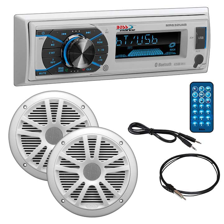Boss MCK632WB6 Marine Receiver with Bluetooth and Pair 6.5" speakers antenna Aux