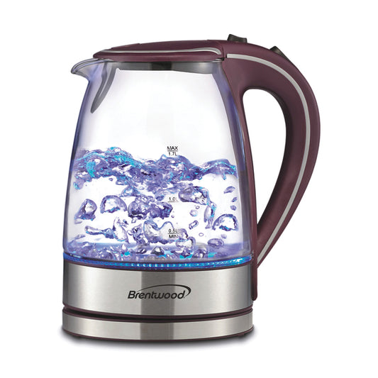 Brentwood KT-1900PR 1.7-L 1,100-Watt Cordless Tempered-Glass Electric Kettle