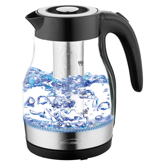 Brentwood KT-1962BK 1.79Qt 1100W Cordless Glass Electric Kettle with Tea Infuser