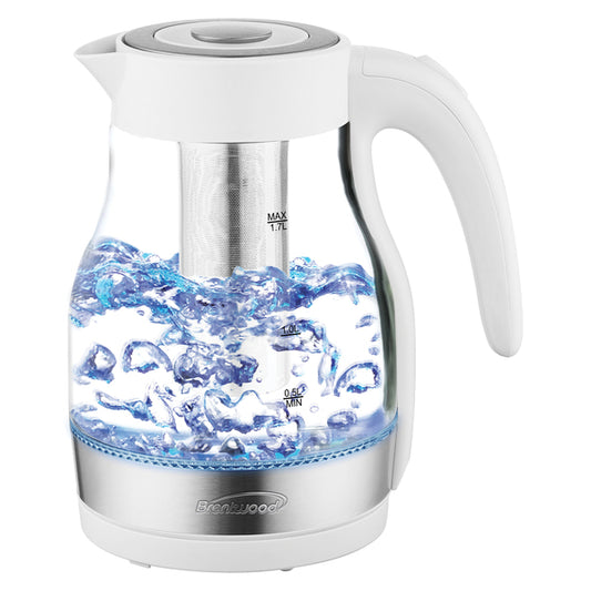 Brentwood KT-1962W 1.79Qt 1100W Cordless Glass Electric Kettle w\Tea Infuser