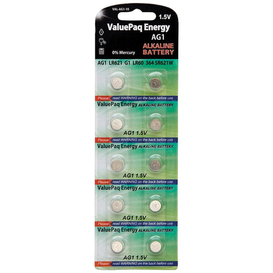 Dantona VAL-AG1-10 ValuePaq Energy AG1 Alkaline Button Cell Batteries, 10 Pack