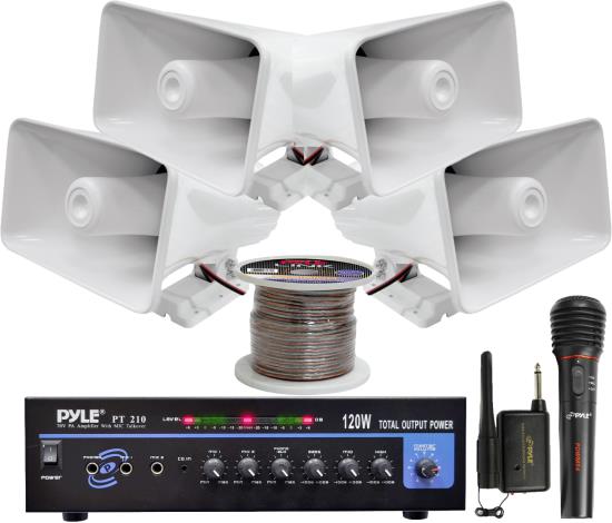 Pyle KTHSP330 120 W PA Amplifier System w/ Horn Speakers Wireless Microphone