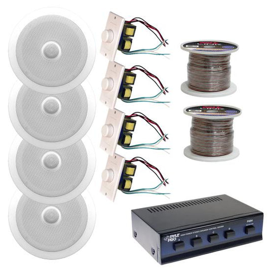Pyle 250W Speaker System w/ In-Wall/In-Ceiling 6.5" Speakers, Volume Controls