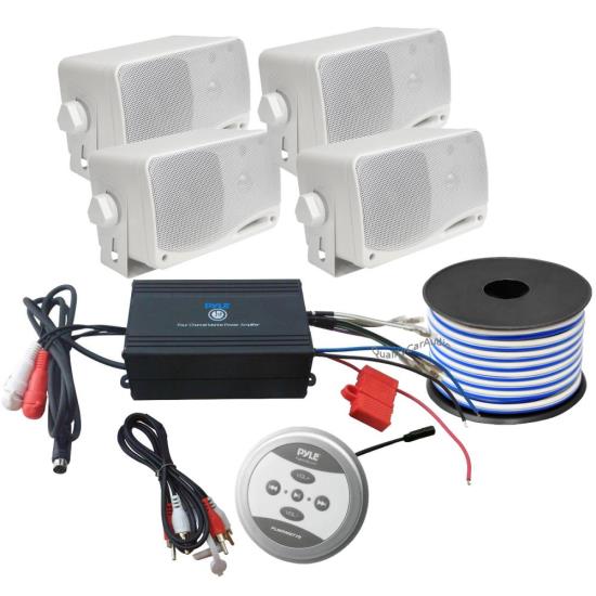 Bluetooth Marine 1200 Watt 4Ch Amp w/4 3.5" 200 Watt Outdoor Mini Box Speakers