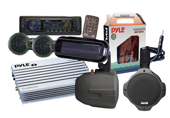 6 Speakers Marine AM/FM SD/USB/Radio w/Cover/Wiring/Amplifier & Antenna (Black)