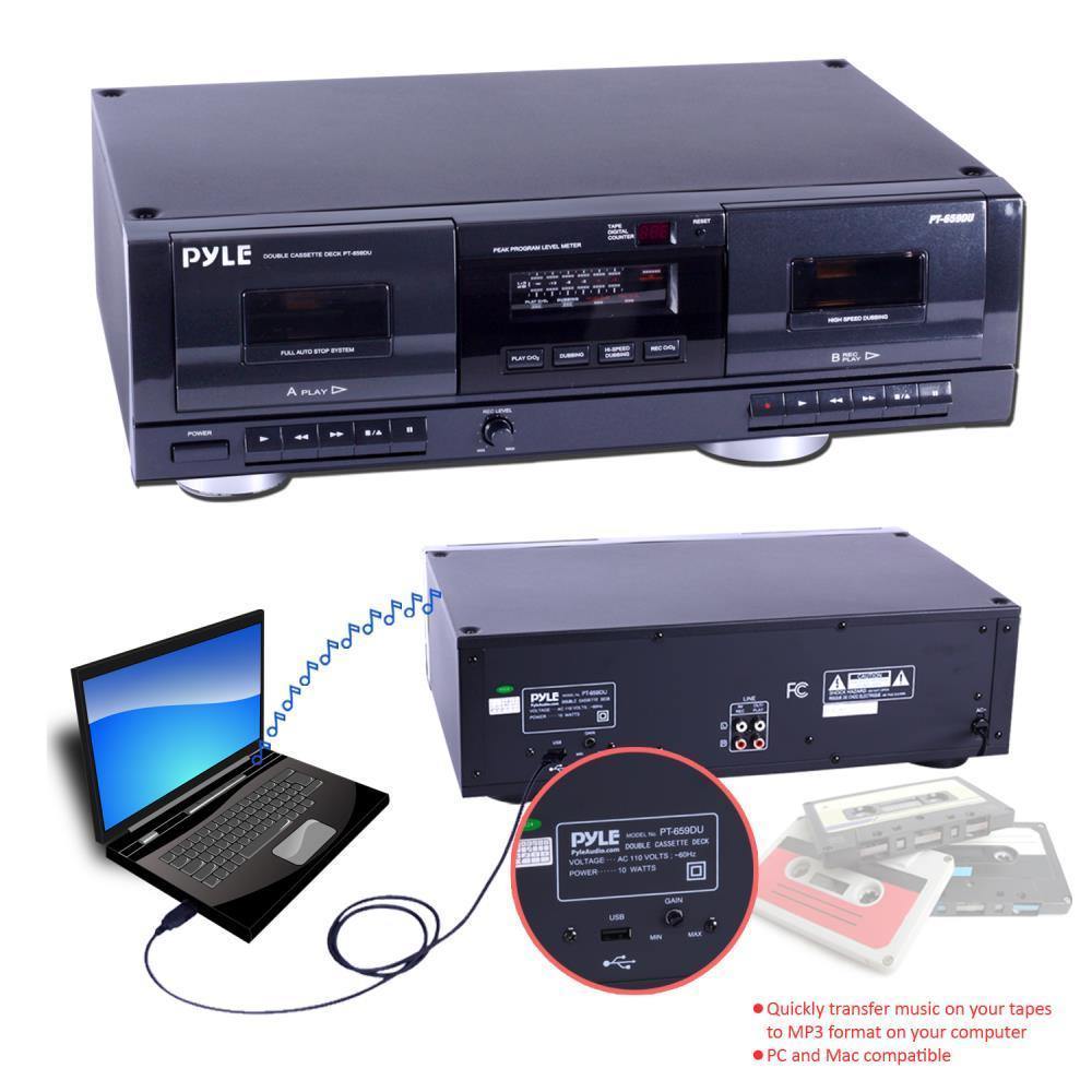 Pyle PT659DU Dual Stereo Cassette Deck W/ Tape USB to MP3 Converter