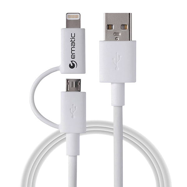 Ematic ELD320 Charge and Sync 2-in-1 Lightning and Micro USB to USB-A Cable