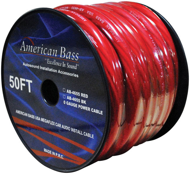 American Bass AB4655RD50FT 50 foot ft 1/0 Gauge Power Wire