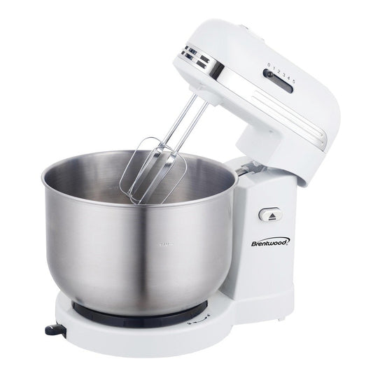Brentwood Appl. SM-1162W 5-Speed Stand Mixer w/3qt. S.Steel Mixing Bowl (White)