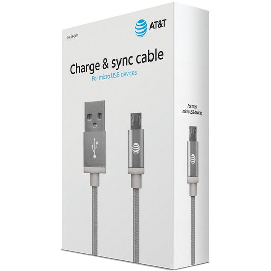 AT&T MC05-SLV Charge & Sync Braided USB to Micro USB Cable, 5ft (Silver)