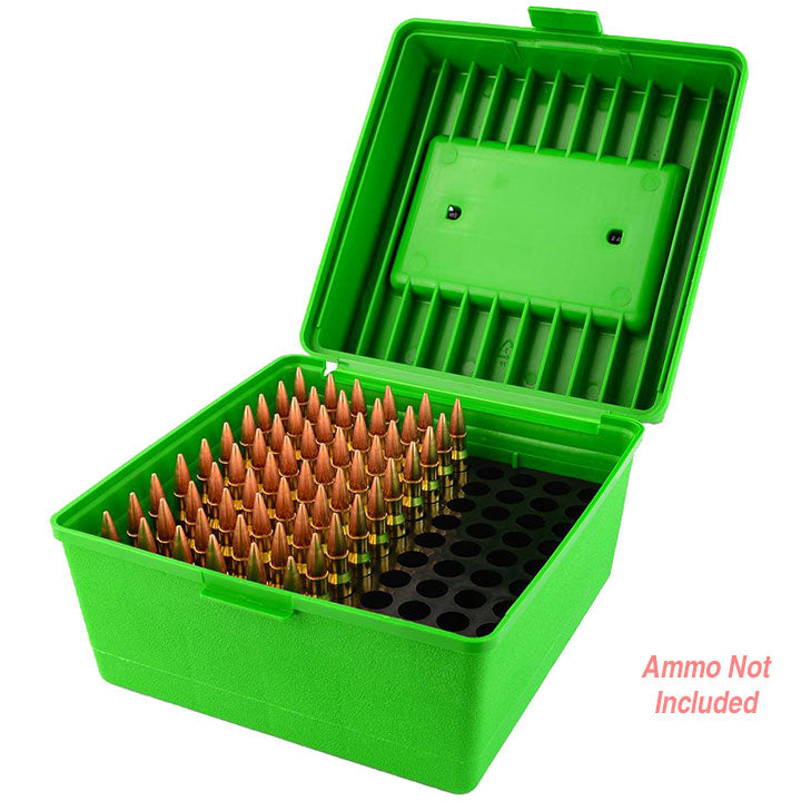 MTM R10010 Deluxe Ammo Box 100 Round 22-250/458 Win (Green)