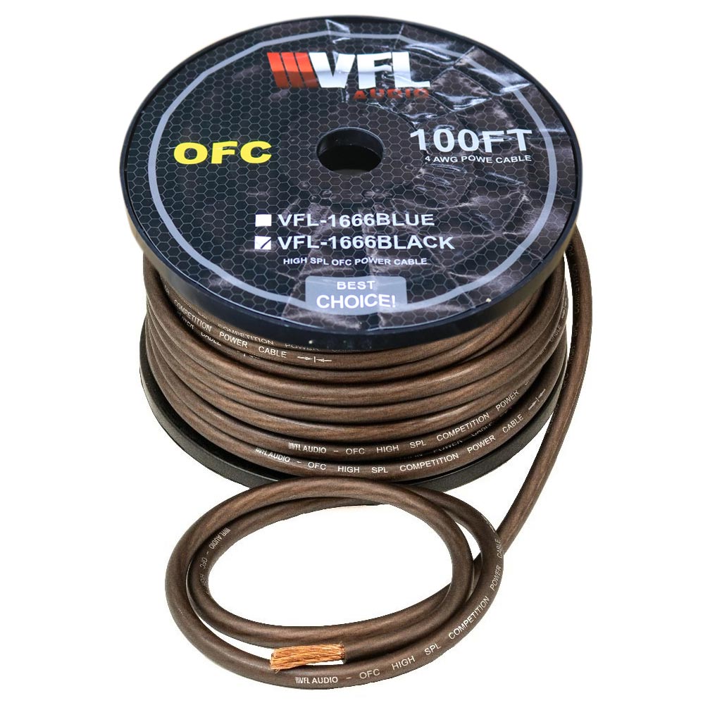VFL VFL1666BK Power Wire OFC 4 Gauge 100 Foot  Black