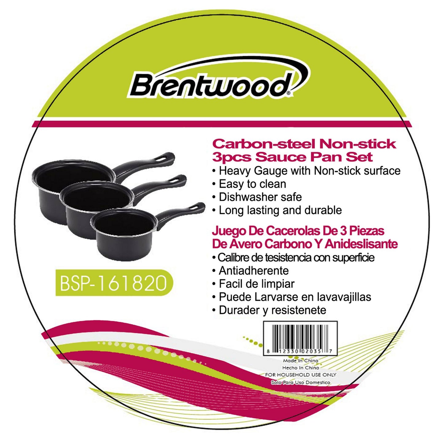 Brentwood Appliances BSP-161820 3-Piece Nonstick Carbon Steel Saucepan Set