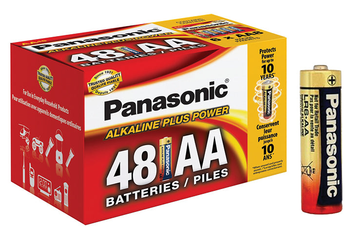 Panasonic Alkaline Size AA Plus Power 1 box = 48 batteries Blister Box