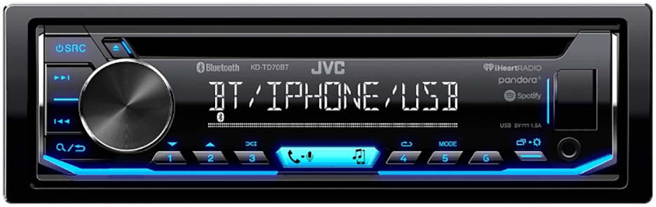 JVC KDTD70BT Single Din CD Player AM/FM/CD/BT/USB