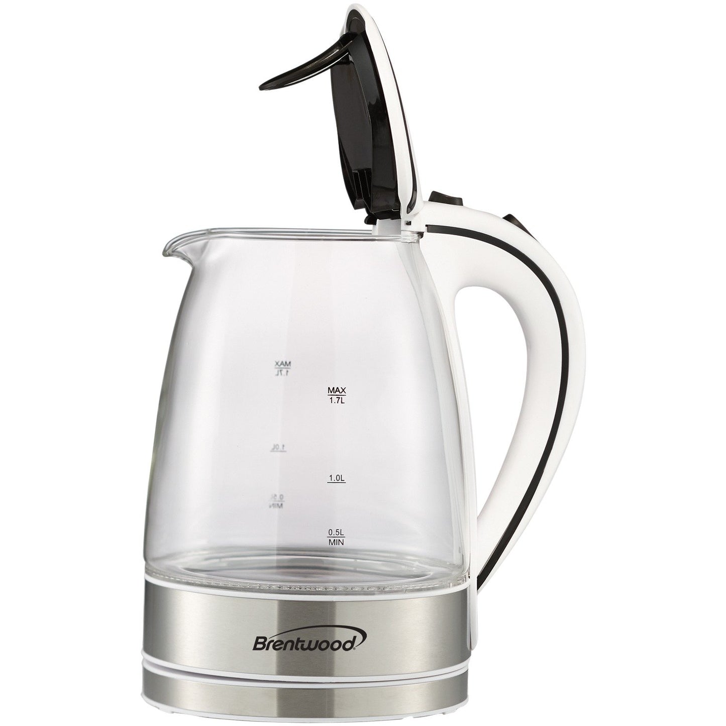 Brentwood Appl. KT-1900W 1.7L Cordless Tempered-Glass Electric Kettle (White)